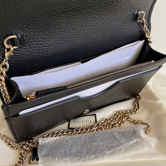 GUCCI 598211 Pebbled Calfskin Soho Wallet on Chain Crossbody Black - Picture 10 of 11